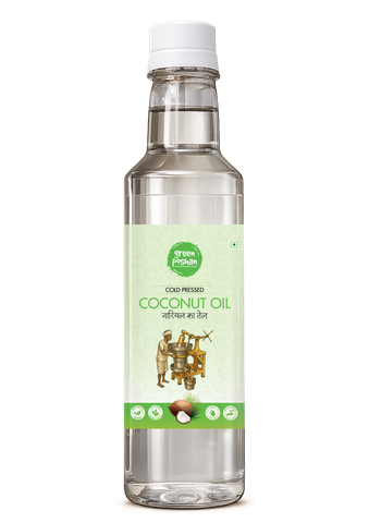 Cold-pressed coconut oil bottle